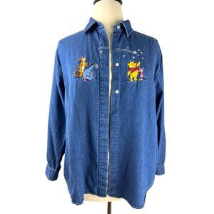 VTG Disney Winnie the Pooh and Pals Denim Long Sleeve Shirt, Women's Size XL